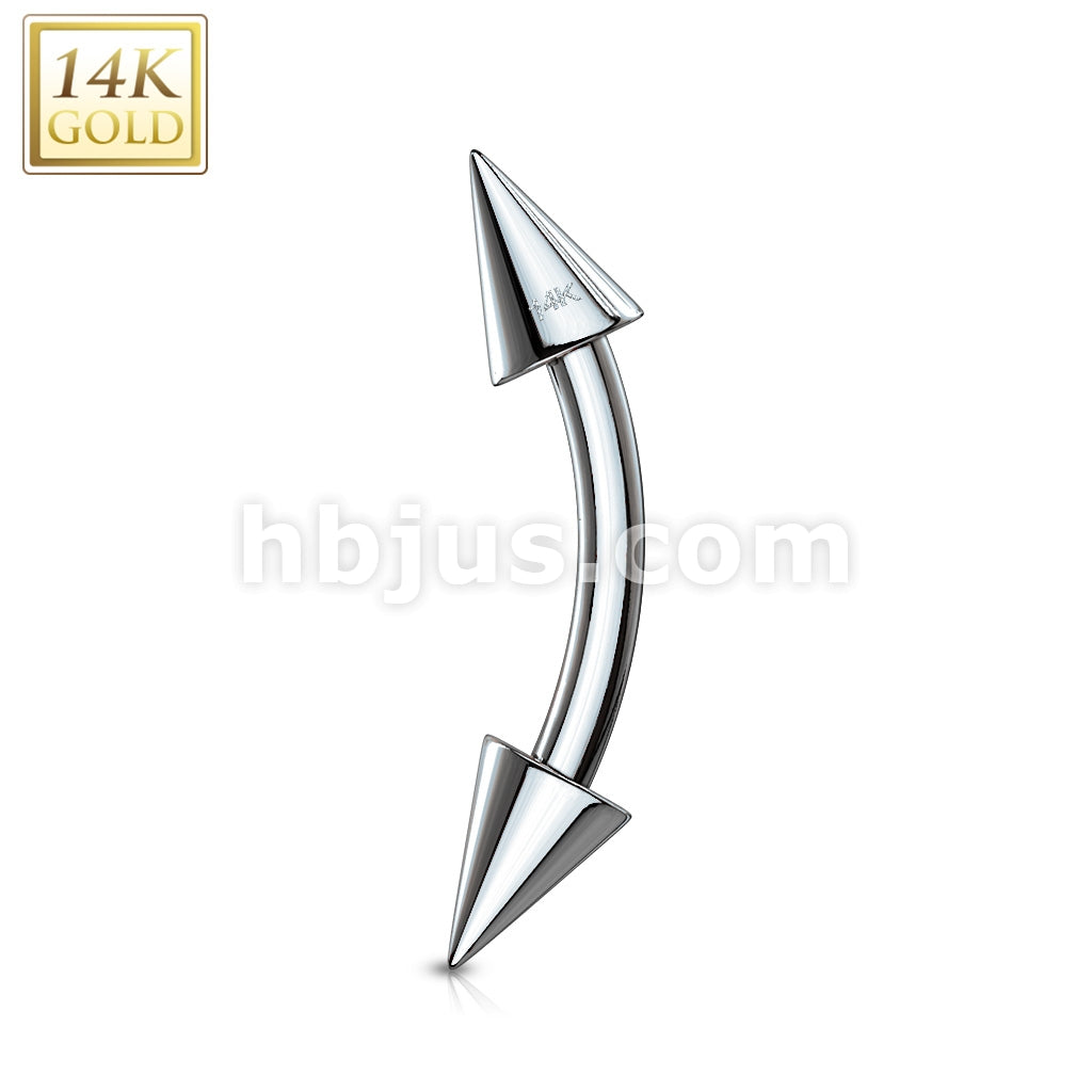 14KT  Gold Spike End Eyebrow Curve Ring 14 Karat Solid Gold - Image 2