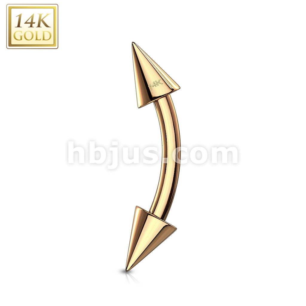 14KT  Gold Spike End Eyebrow Curve Ring 14 Karat Solid Gold - Image 3