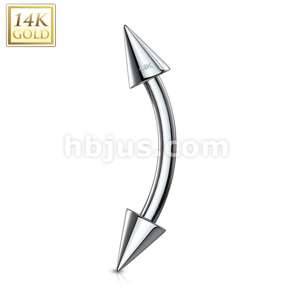 14KT  Gold Spike End Eyebrow Curve Ring 14 Karat Solid Gold - Image 4