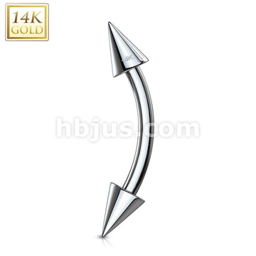 14KT  Gold Spike End Eyebrow Curve Ring 14 Karat Solid Gold - Image 4