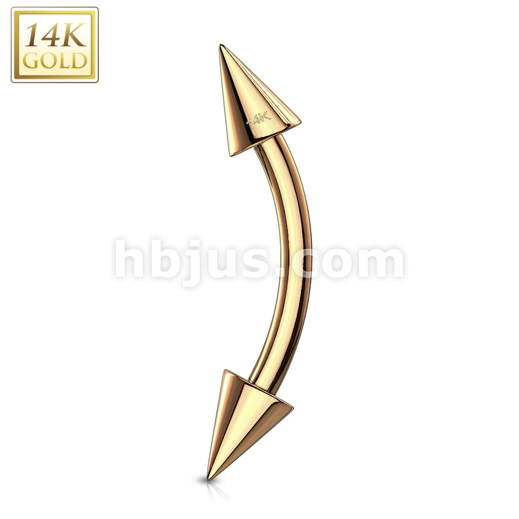 14KT  Gold Spike End Eyebrow Curve Ring 14 Karat Solid Gold - Image 5