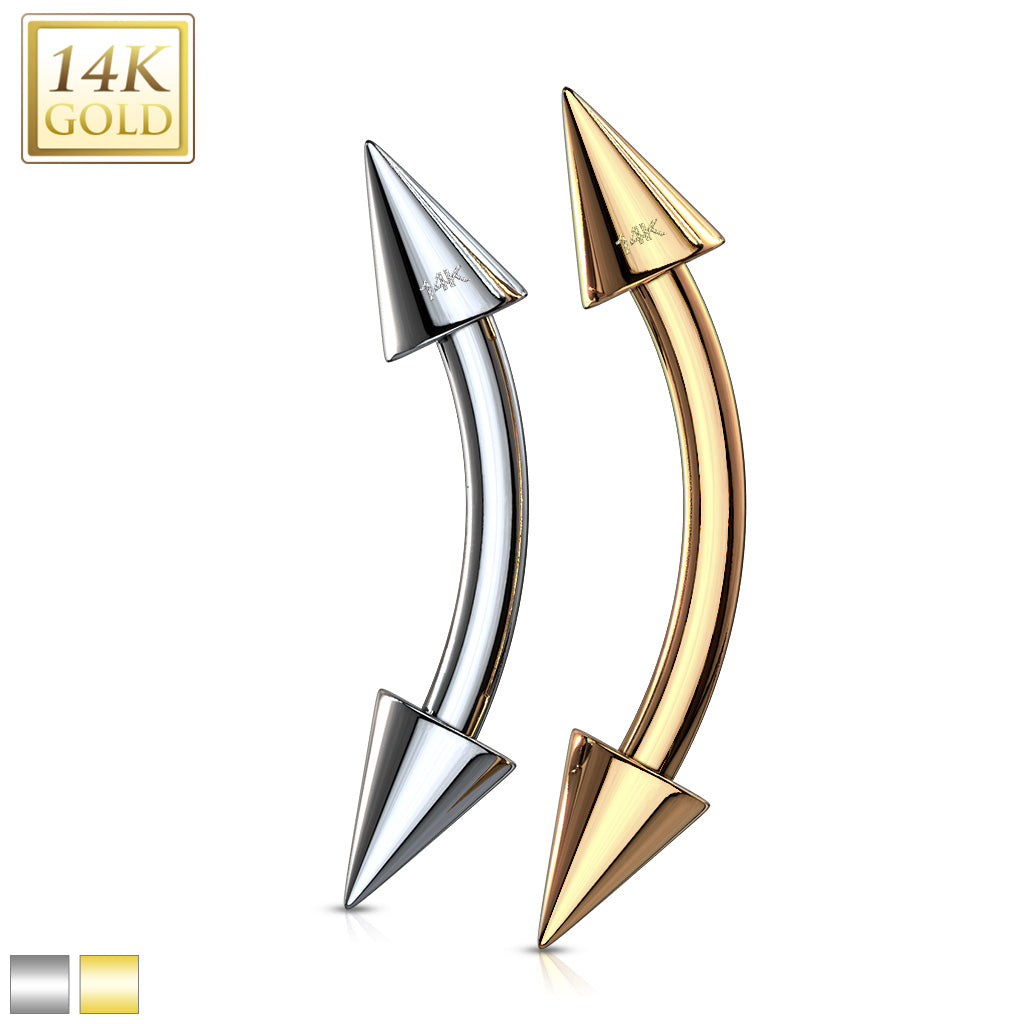 14KT Gold Spike End Eyebrow Curve Ring 14 Karat Solid Gold