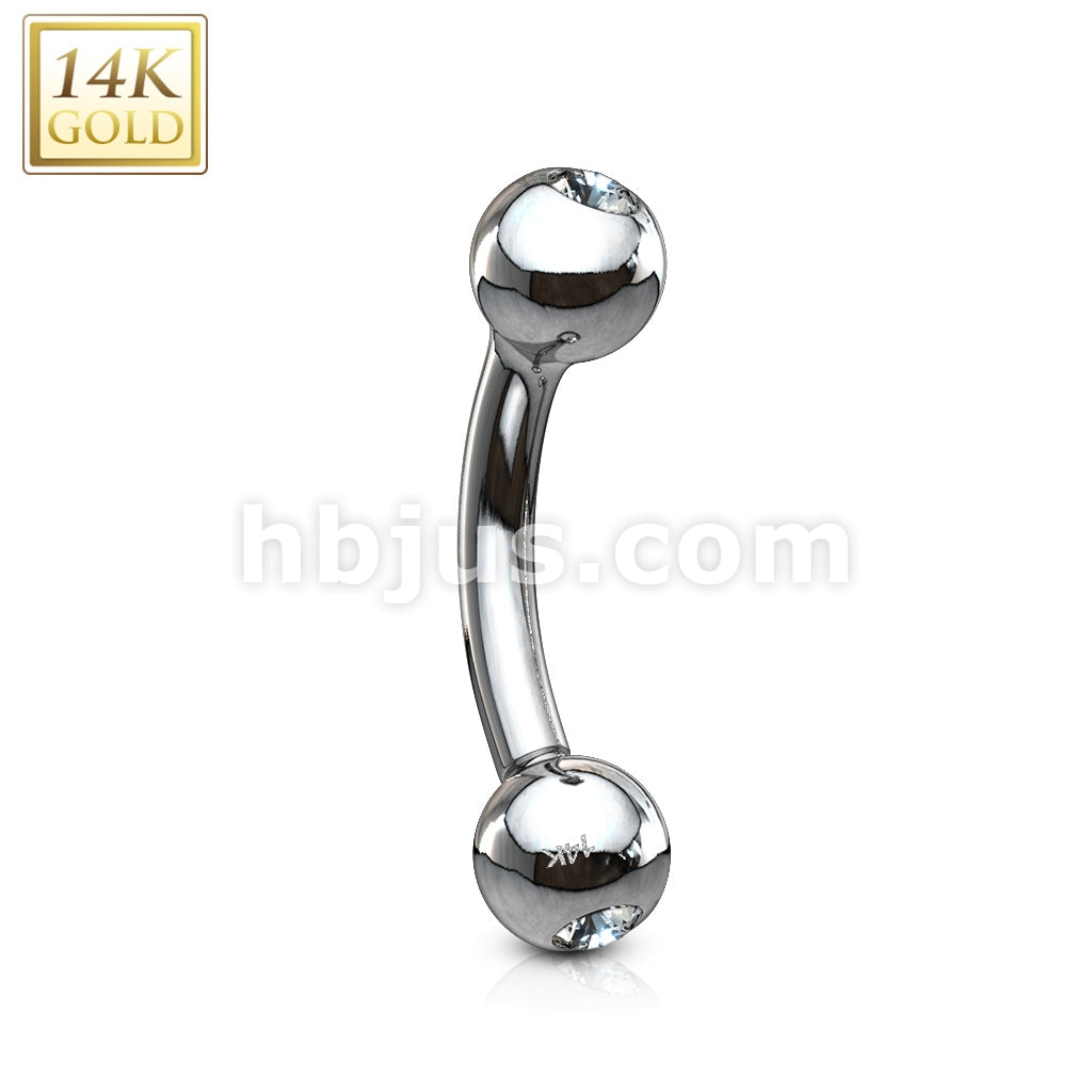 14KT  Gold CZ Gem Ball Eyebrow Curve Ring 14 Karat Solid Gold - Image 2