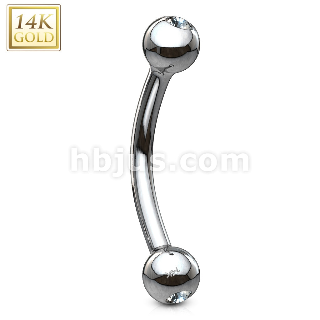 14KT  Gold CZ Gem Ball Eyebrow Curve Ring 14 Karat Solid Gold - Image 4