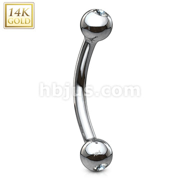 14KT  Gold CZ Gem Ball Eyebrow Curve Ring 14 Karat Solid Gold - Image 4