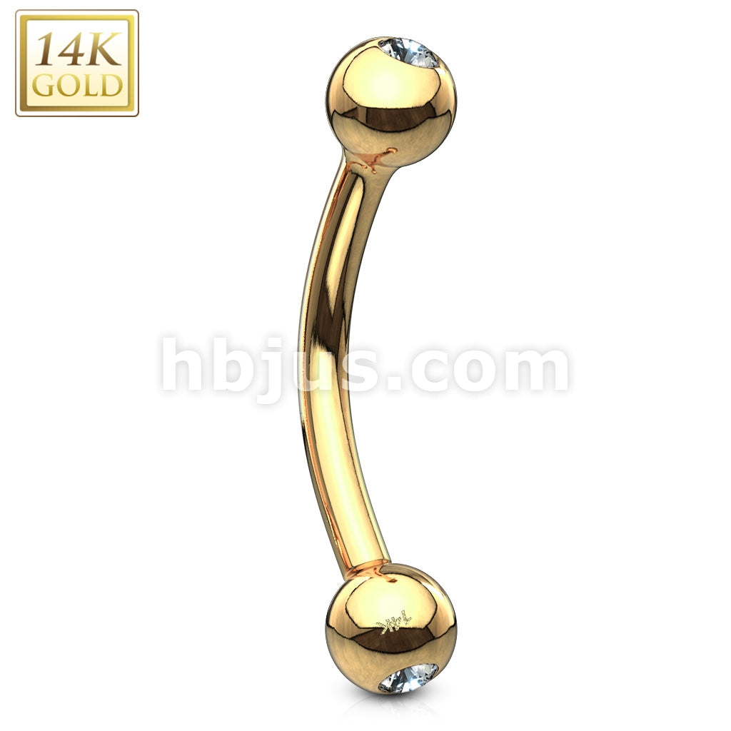 14KT  Gold CZ Gem Ball Eyebrow Curve Ring 14 Karat Solid Gold - Image 5