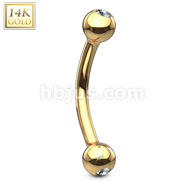 14KT  Gold CZ Gem Ball Eyebrow Curve Ring 14 Karat Solid Gold - Image 5