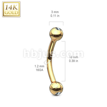 14KT  Gold CZ Gem Ball Eyebrow Curve Ring 14 Karat Solid Gold - Image 6