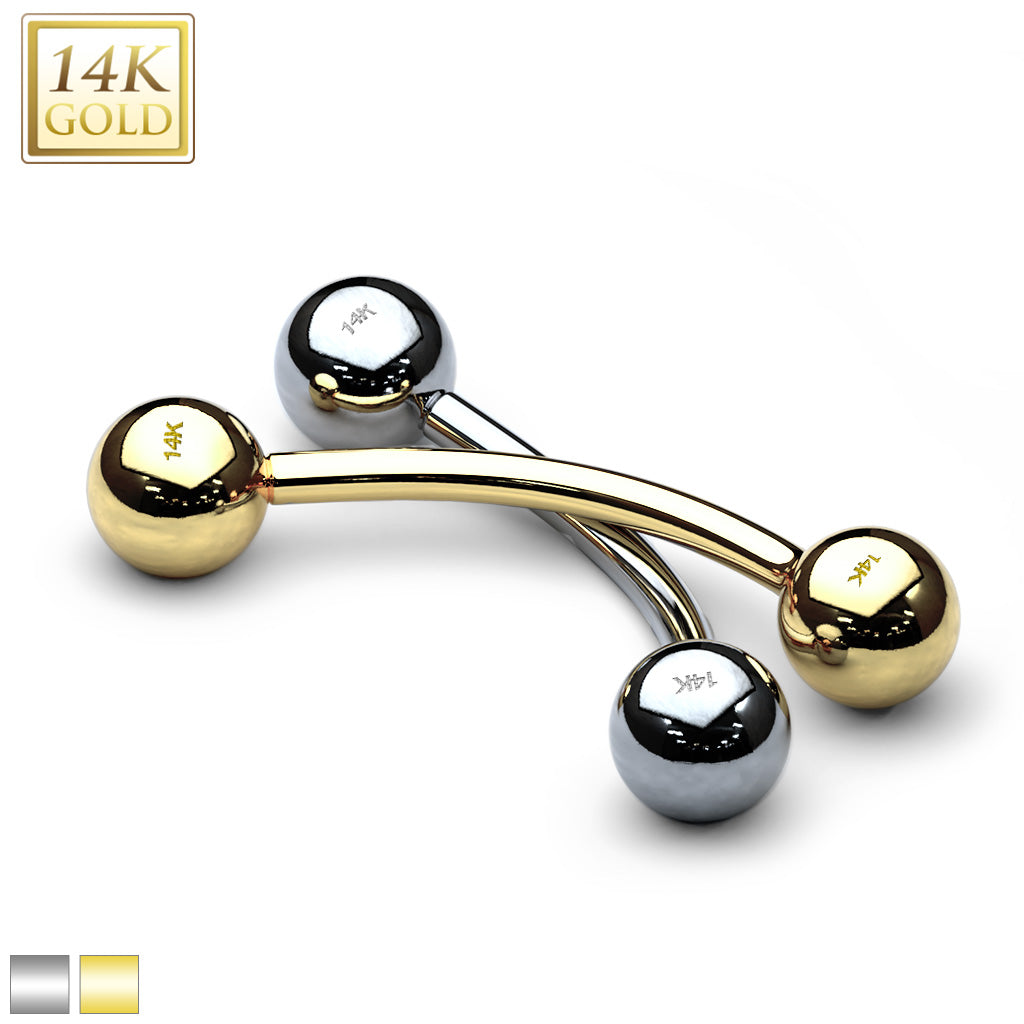 14KT Gold 14 Karat Solid Yellow Gold Curved Barbell