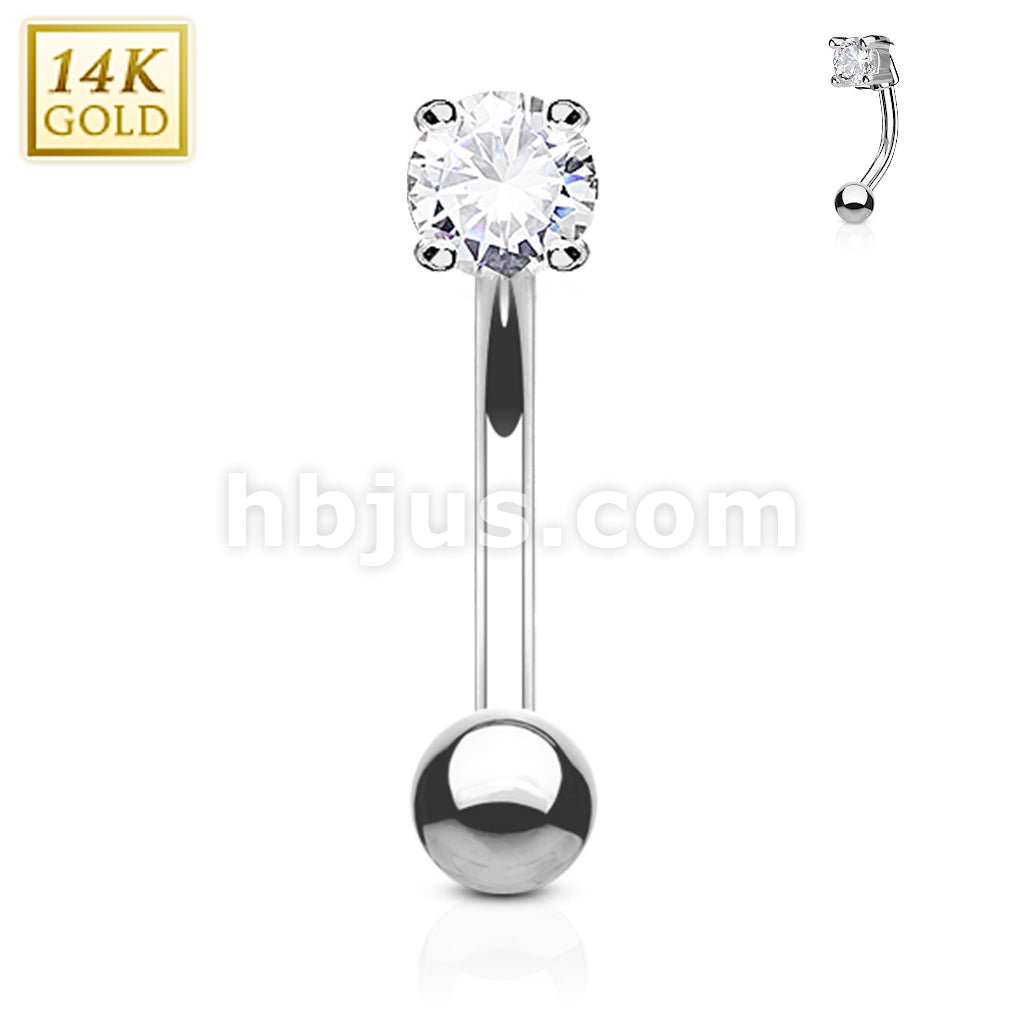 14KT  Gold 14 Karat Round CZ Prong Eyebrow Curve Ring - Image 2