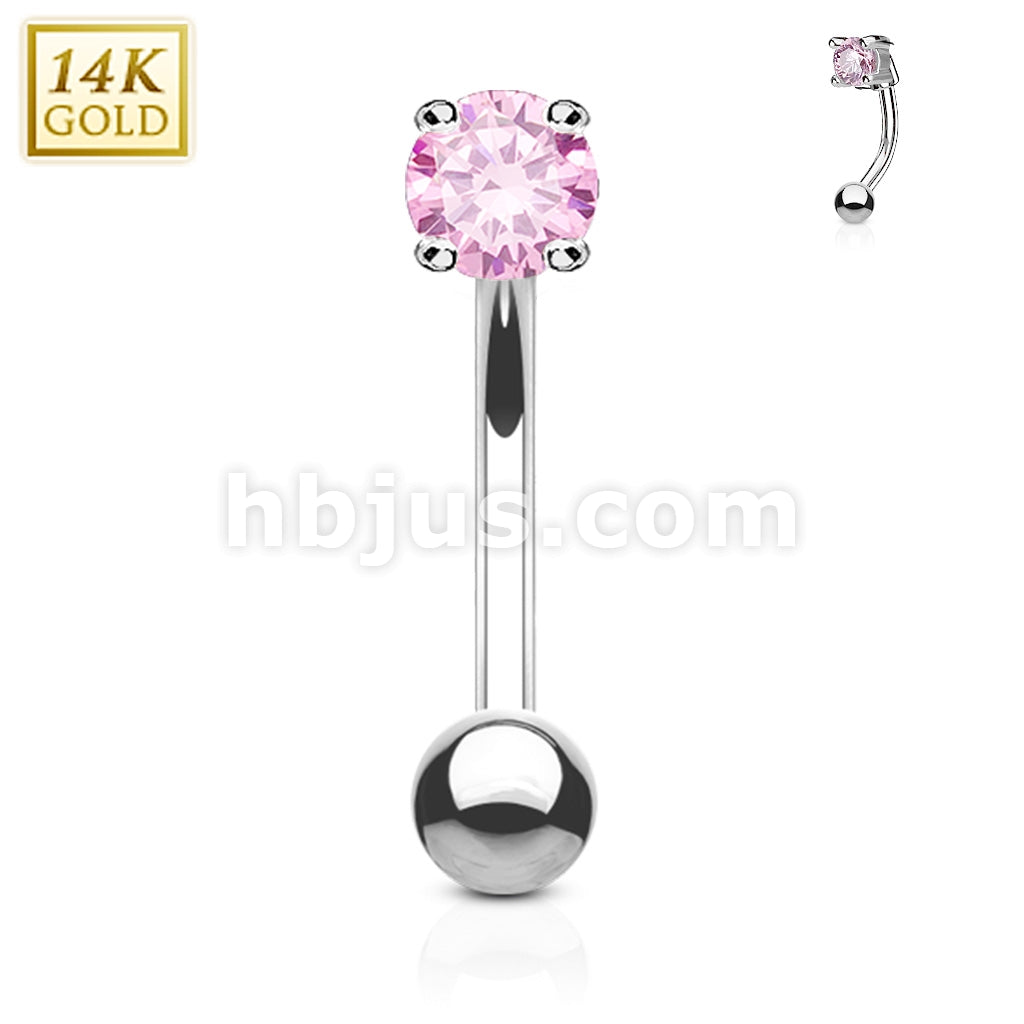 14KT  Gold 14 Karat Round CZ Prong Eyebrow Curve Ring - Image 3