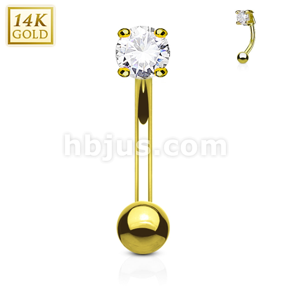 14KT  Gold 14 Karat Round CZ Prong Eyebrow Curve Ring - Image 4