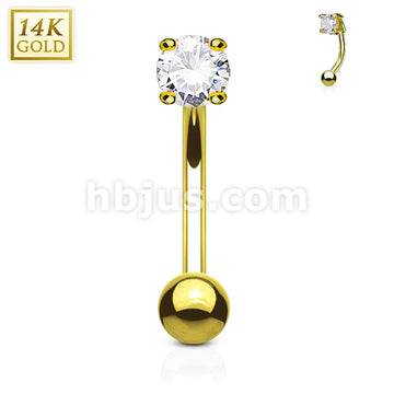 14KT  Gold 14 Karat Round CZ Prong Eyebrow Curve Ring - Image 4