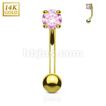 14KT  Gold 14 Karat Round CZ Prong Eyebrow Curve Ring - Image 5