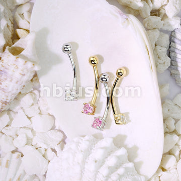 14KT  Gold 14 Karat Round CZ Prong Eyebrow Curve Ring - Image 8