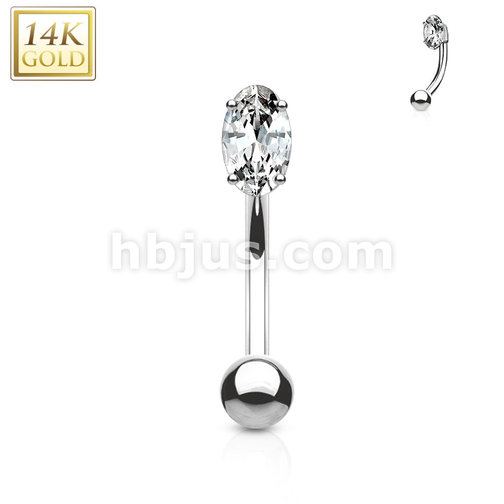 14KT  Gold Oval Marquise CZ Prong Eyebrow Curve Ring 14 Kt. Gold - Image 2
