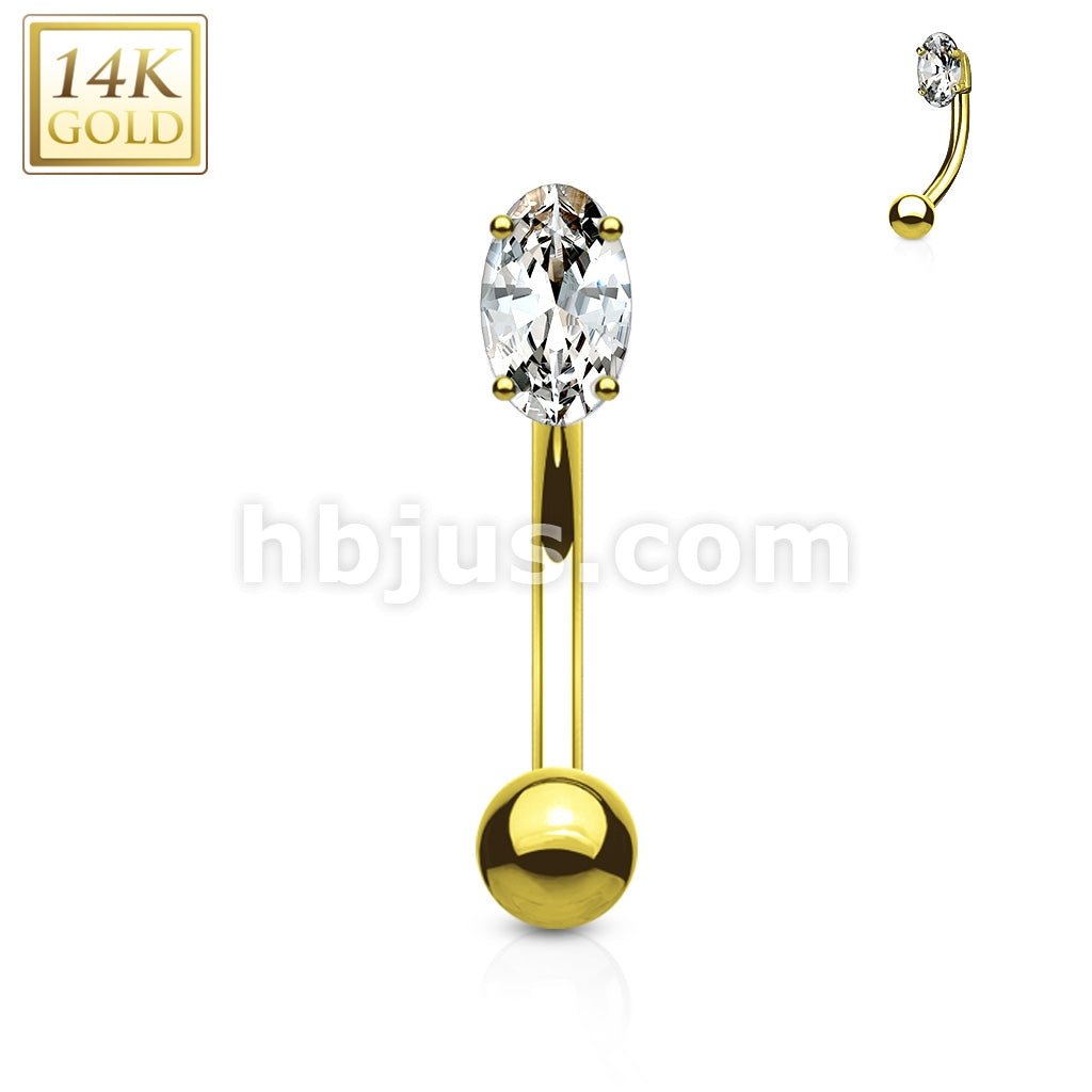 14KT  Gold Oval Marquise CZ Prong Eyebrow Curve Ring 14 Kt. Gold - Image 3