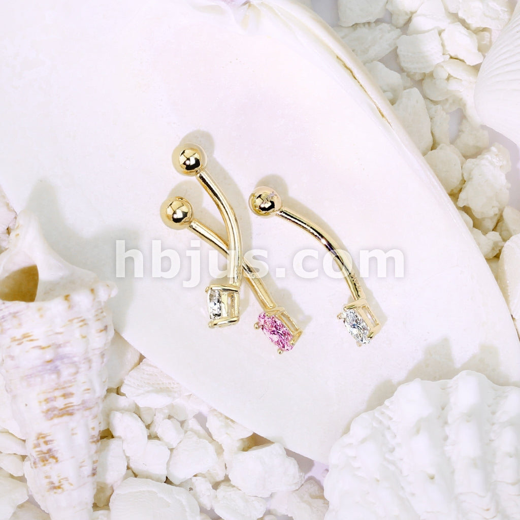 14KT  Gold Oval Marquise CZ Prong Eyebrow Curve Ring 14 Kt. Gold - Image 5
