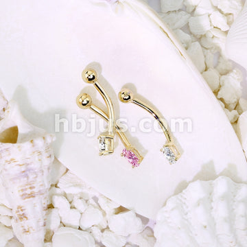 14KT  Gold Oval Marquise CZ Prong Eyebrow Curve Ring 14 Kt. Gold - Image 5