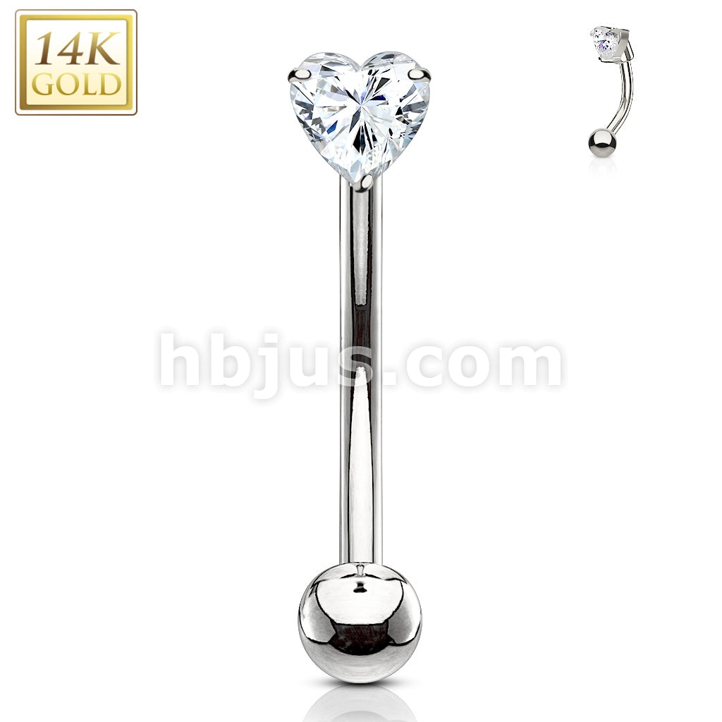 14KT  Gold 14 Kt. Gold Heart CZ Prong Set Top 16ga Eyebrow Curved Rings - Image 3