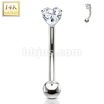 14KT  Gold 14 Kt. Gold Heart CZ Prong Set Top 16ga Eyebrow Curved Rings - Image 3