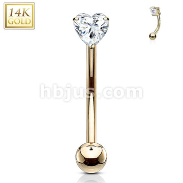 14KT  Gold 14 Kt. Gold Heart CZ Prong Set Top 16ga Eyebrow Curved Rings - Image 4