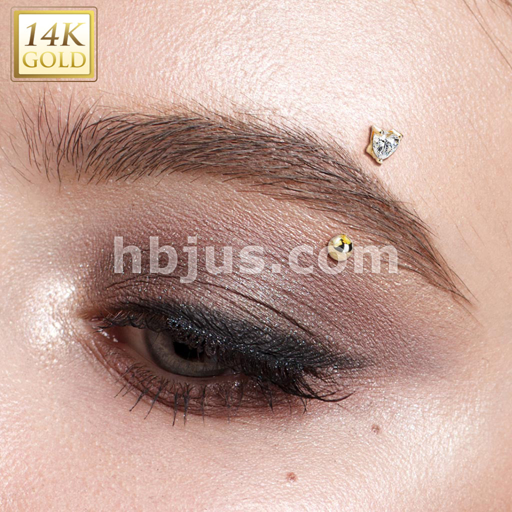 14KT  Gold 14 Kt. Gold Heart CZ Prong Set Top 16ga Eyebrow Curved Rings - Image 6