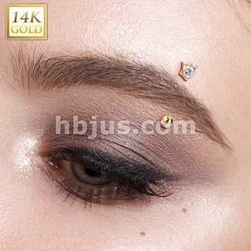 14KT  Gold 14 Kt. Gold Heart CZ Prong Set Top 16ga Eyebrow Curved Rings - Image 6