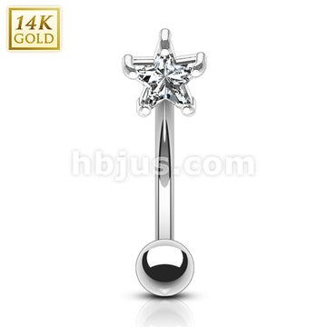 14KT  Gold 14 Karat Star CZ Prong Eyebrow Curve Ring - Image 2