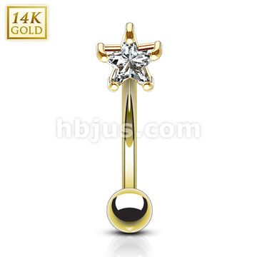14KT  Gold 14 Karat Star CZ Prong Eyebrow Curve Ring - Image 3