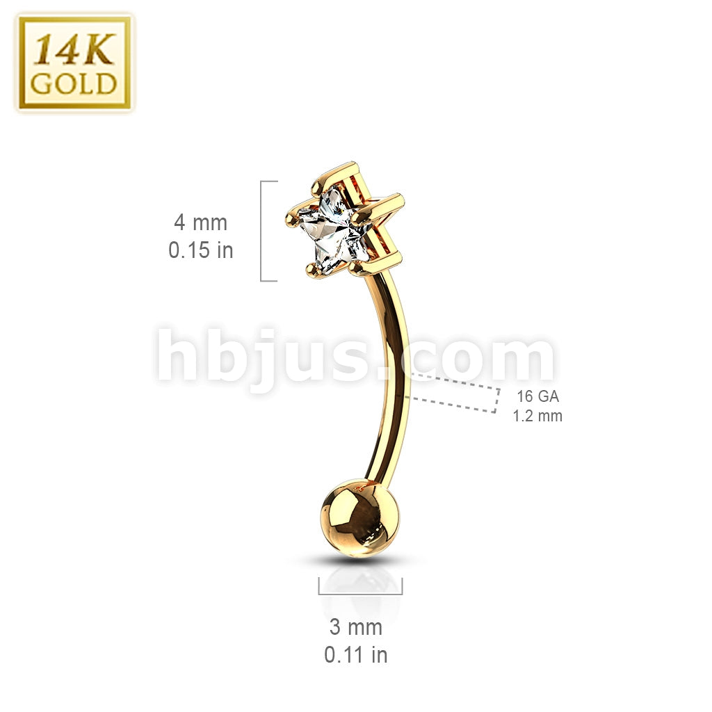 14KT  Gold 14 Karat Star CZ Prong Eyebrow Curve Ring - Image 4