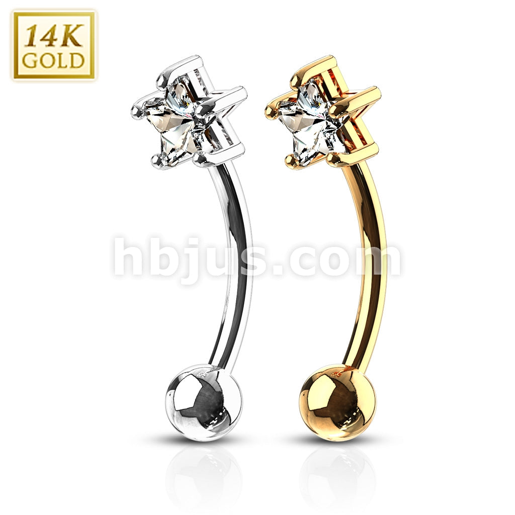 14KT  Gold 14 Karat Star CZ Prong Eyebrow Curve Ring - Image 5