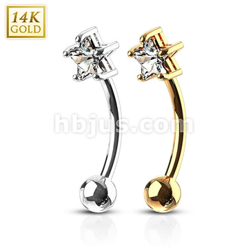 14KT  Gold 14 Karat Star CZ Prong Eyebrow Curve Ring - Image 5