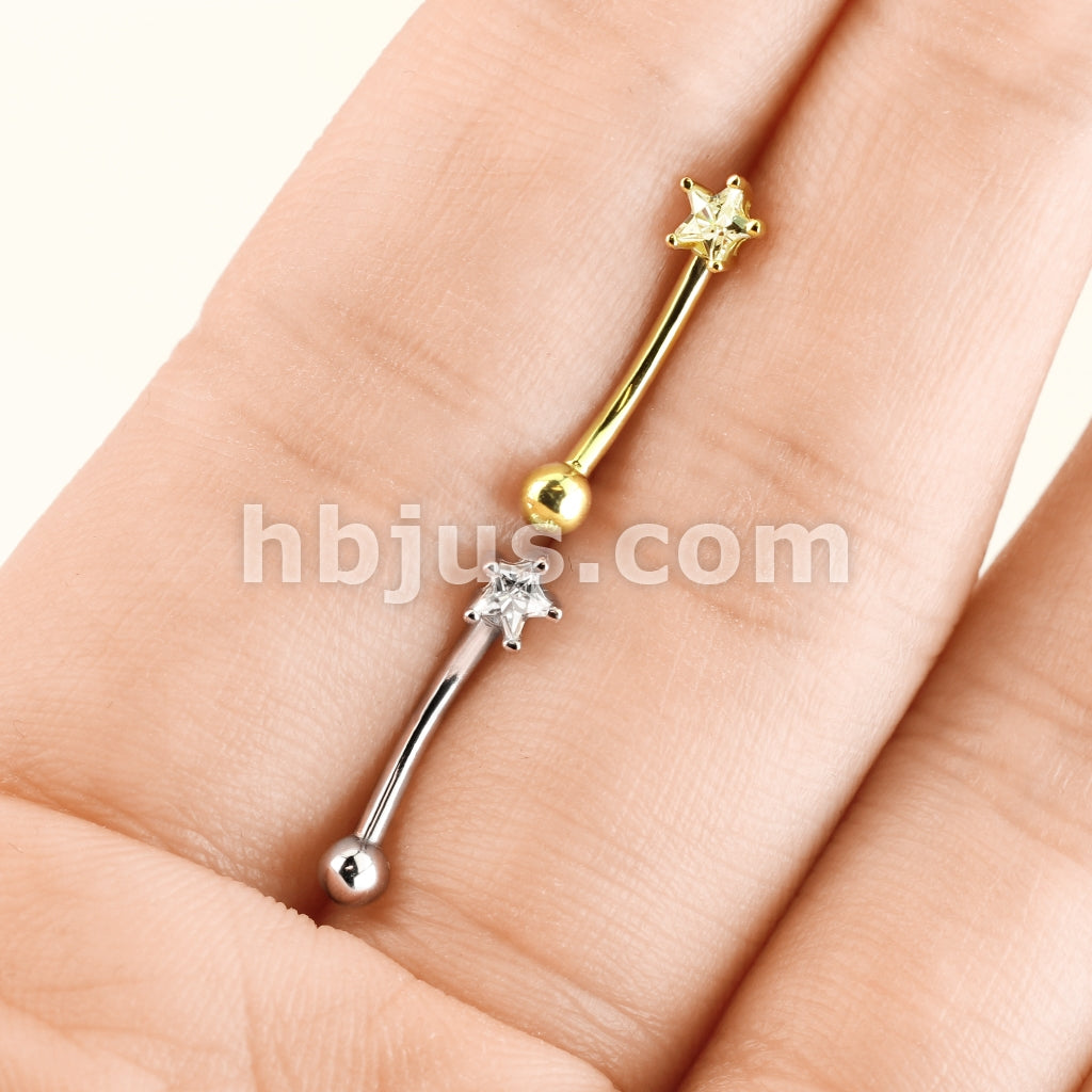 14KT  Gold 14 Karat Star CZ Prong Eyebrow Curve Ring - Image 6