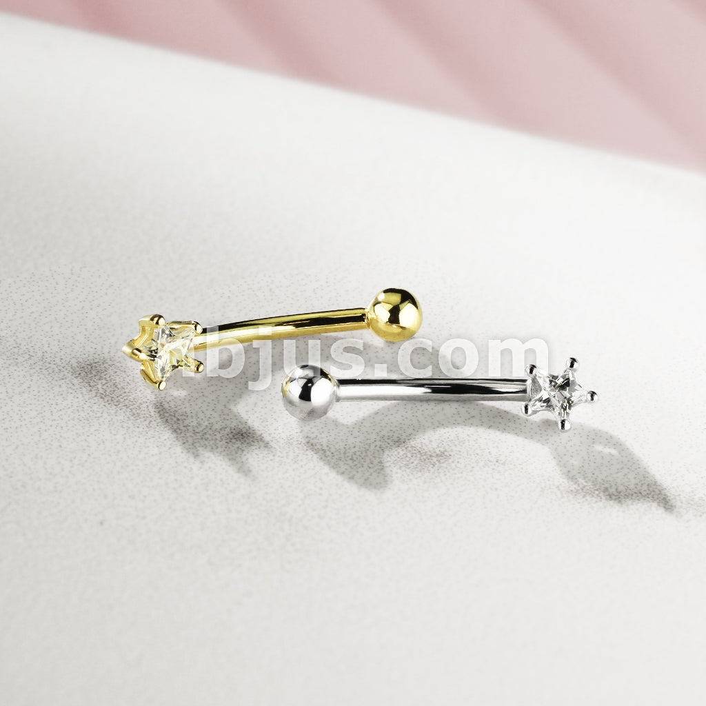 14KT  Gold 14 Karat Star CZ Prong Eyebrow Curve Ring - Image 7