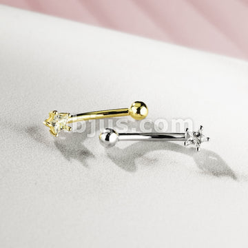 14KT  Gold 14 Karat Star CZ Prong Eyebrow Curve Ring - Image 7