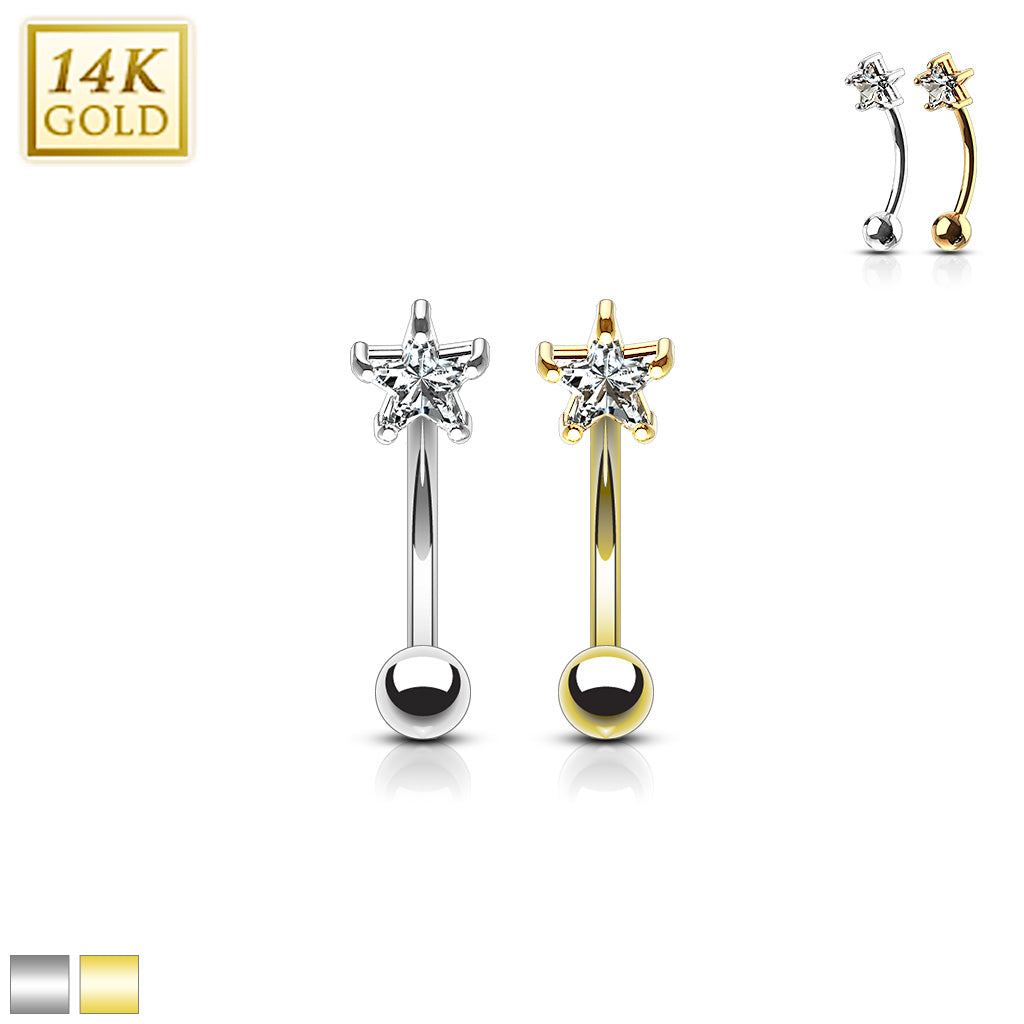 14KT Gold 14 Karat Star CZ Prong Eyebrow Curve Ring