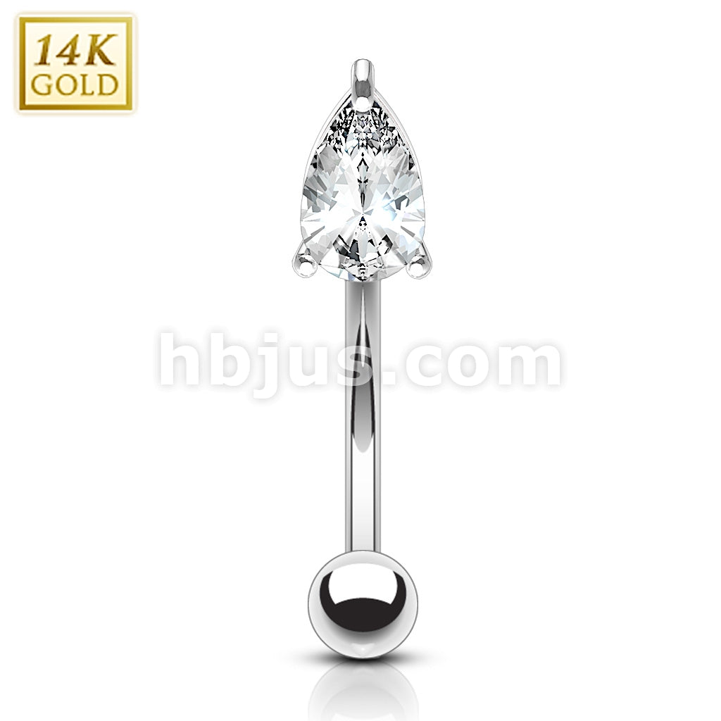 14KT  Gold 14 Karat Tear Drop CZ Prong Eyebrow Curve Ring - Image 2