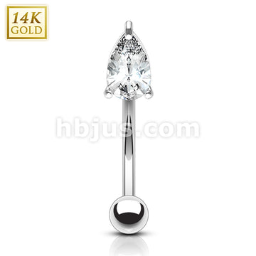 14KT  Gold 14 Karat Tear Drop CZ Prong Eyebrow Curve Ring - Image 2