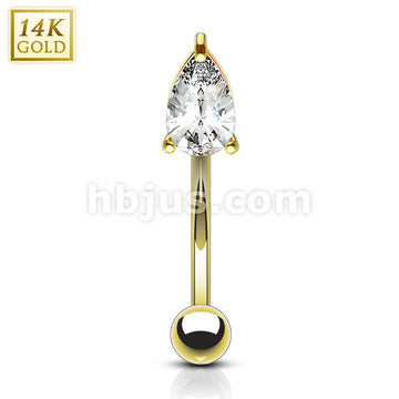 14KT  Gold 14 Karat Tear Drop CZ Prong Eyebrow Curve Ring - Image 3