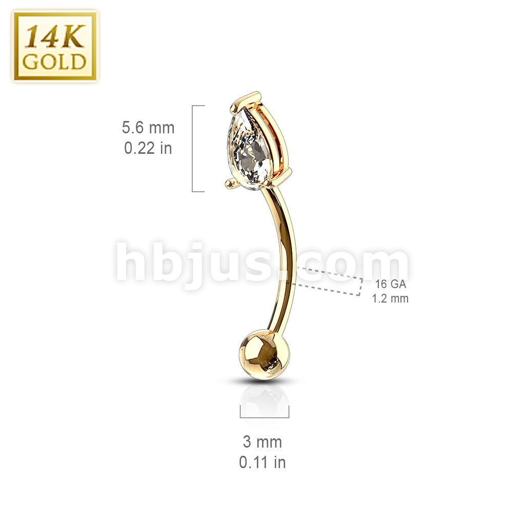 14KT  Gold 14 Karat Tear Drop CZ Prong Eyebrow Curve Ring - Image 4