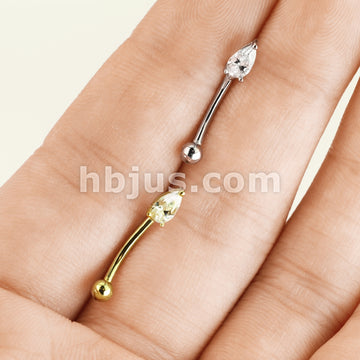 14KT  Gold 14 Karat Tear Drop CZ Prong Eyebrow Curve Ring - Image 6