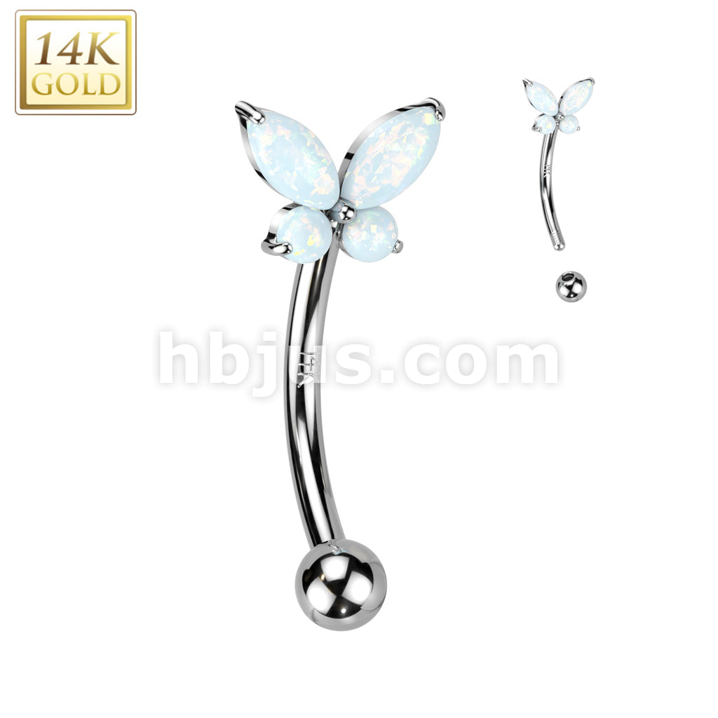 14KT  Gold 14K Gold Curved Eyebrow CZ or Opal Butterfly Ring - Image 2
