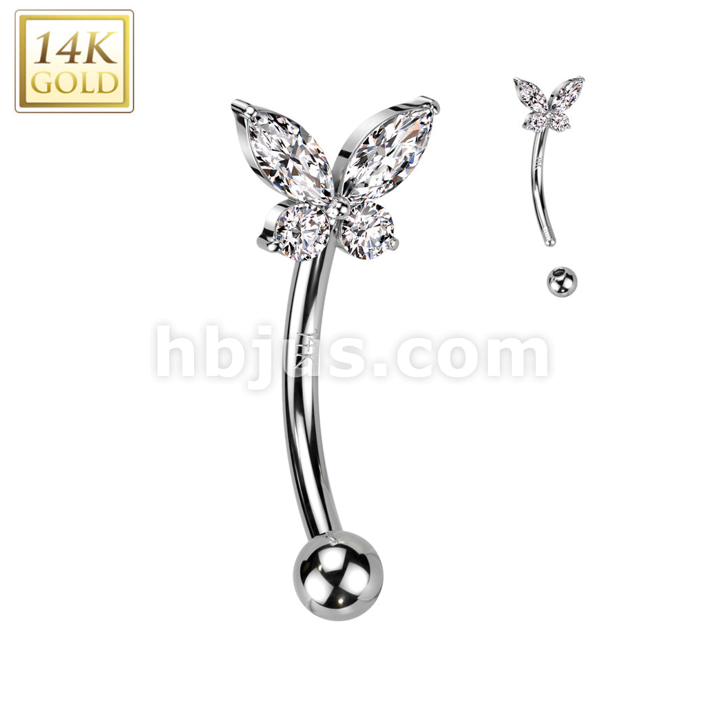 14KT  Gold 14K Gold Curved Eyebrow CZ or Opal Butterfly Ring - Image 3