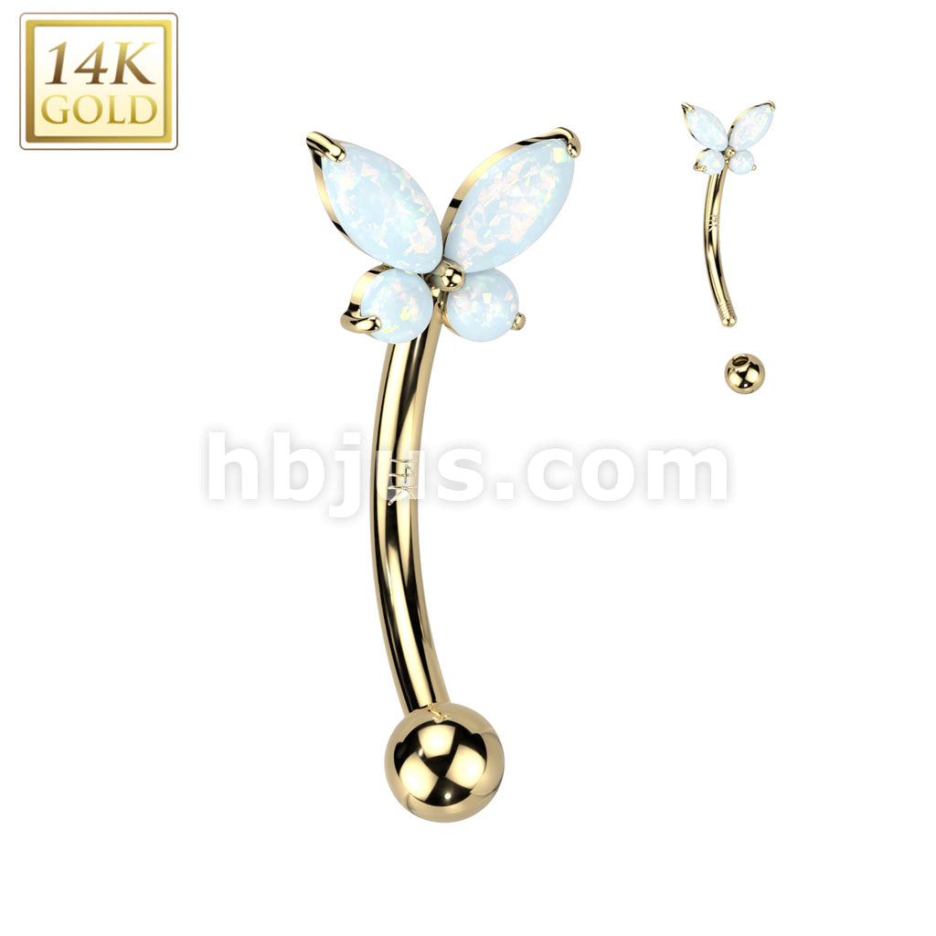 14KT  Gold 14K Gold Curved Eyebrow CZ or Opal Butterfly Ring - Image 4