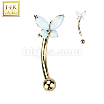 14KT  Gold 14K Gold Curved Eyebrow CZ or Opal Butterfly Ring - Image 4