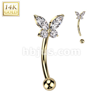 14KT  Gold 14K Gold Curved Eyebrow CZ or Opal Butterfly Ring - Image 5