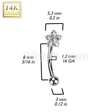14K Gold CZ Flower Curved Eyebrow Ring - Image 4