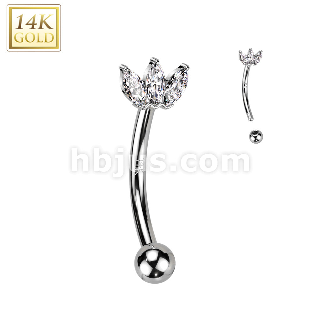 14KT  Gold 14K Gold Curved Eyebrow Triple CZ Marquise Fan Ring - Image 2