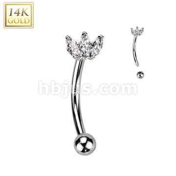 14KT  Gold 14K Gold Curved Eyebrow Triple CZ Marquise Fan Ring - Image 2